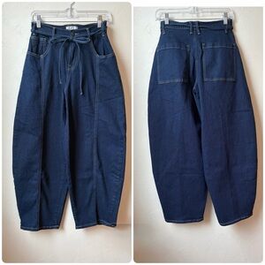 Vigoss Barrel Jeans Dark Blue Zip/Button + Tie Waist Size 1/25